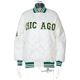 White Cropped Varsity Jacket Embroidered Retro Style Baseball Uniform Contrast Color Cotton-Padded Coat
