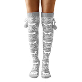 Winter Chunky Cable Thick Knit Thigh High Socks Long Stockings Boot Christmas Stockings Elk with Ball Knit Loose Stockings