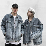 Men Denim Coat Jean Jackets Detachable Cuff Stitching Denim Clothes Jacket Men's Loose Lapels Two-Way Wear Vest Coat
