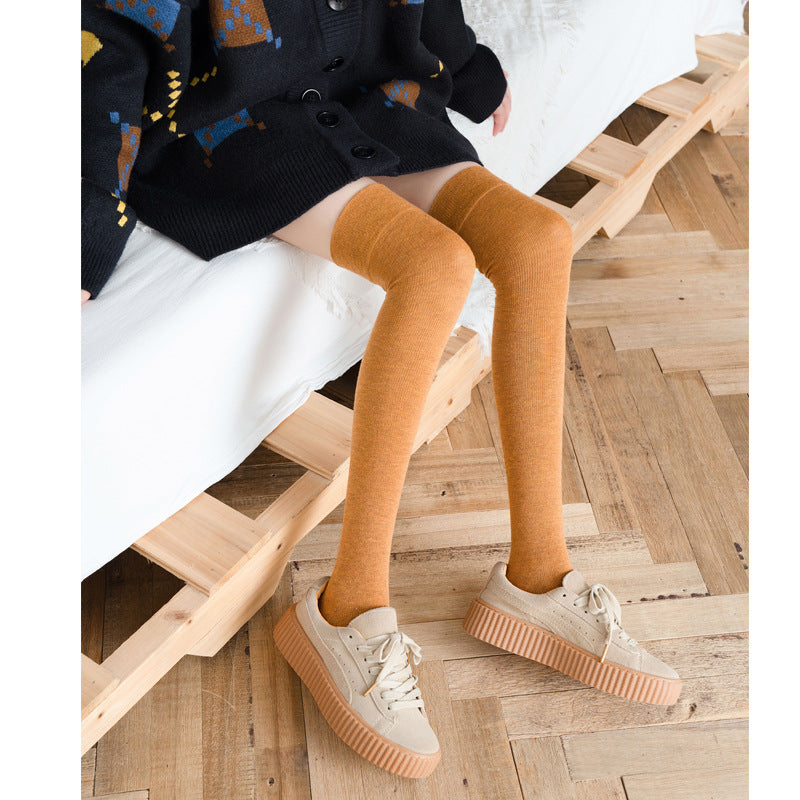 Winter Thick Knit Thigh High Socks Long Stockings Boot Solid Color Calf Socks Long Socks Female Stockings Black Autumn and Winter