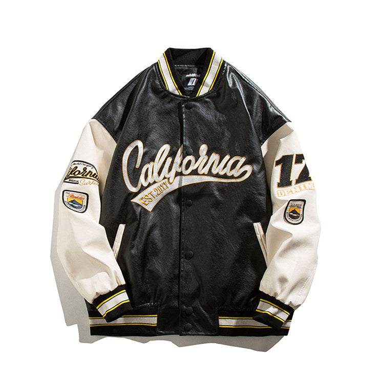 Green Varsity Jacket Autumn Baseball Uniform Campus Student Color Contrast Patchwork Letter Embroidered Jacket Men