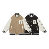 Brown Varsity Jacket Autumn Retro Patchwork Embroidered Baseball Uniform Jacket Men's Jacket Casual