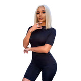 Summer Women's Solid Color Zipper Slim Fit Hip Lifting Sport Jumpsuit