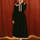 Retro Sailor Collar Black cottagecore aesthetic dress