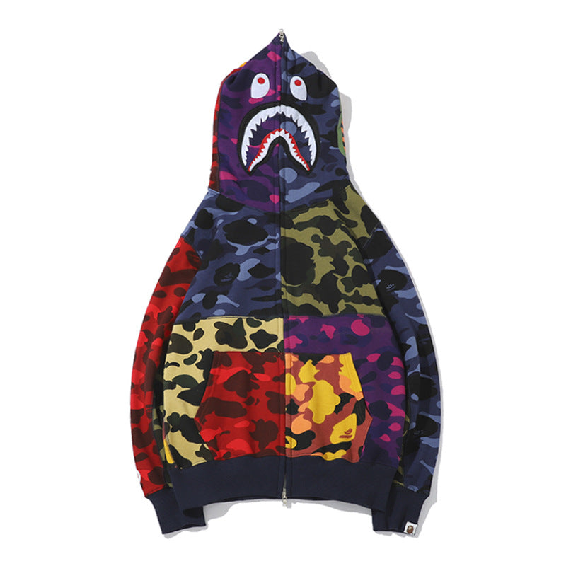 WGM Closing Ape Shark Head Camouflage Stitching Sweatshirt