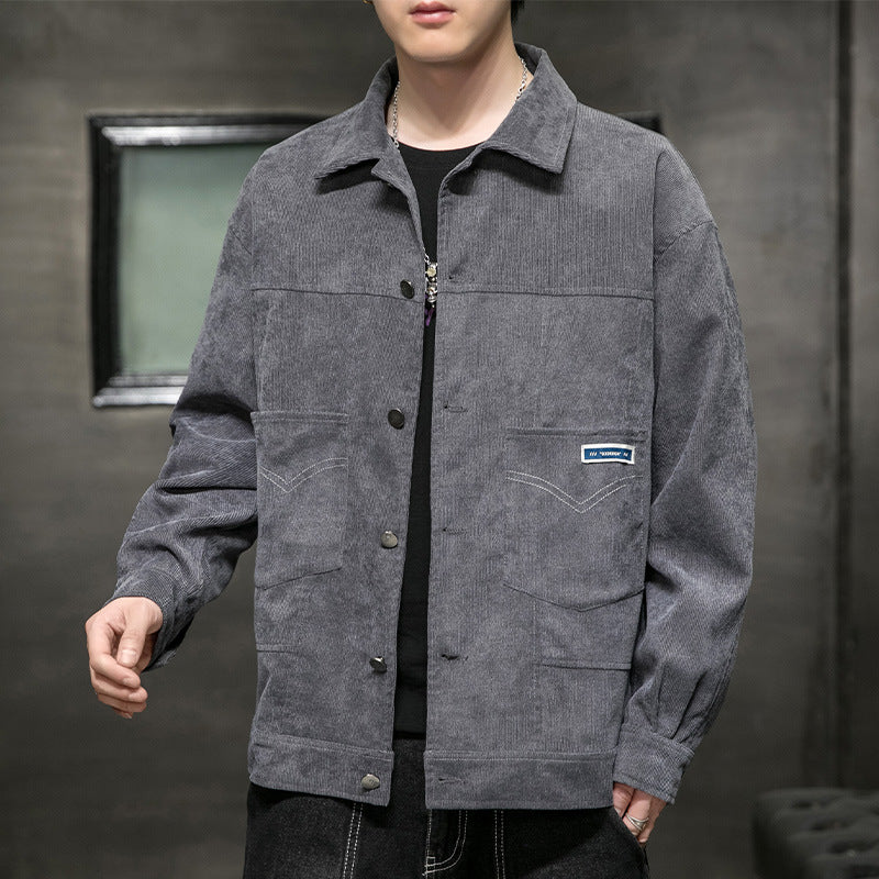 Corduroy Varsity Jacket Men's Autumn and Winter Lapel Corduroy Jacket Menswear Autumn Clothes Top Clothes