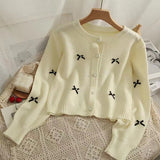 Preppy Aesthetic Sweater round Neck Spring and Autumn Bow Decoration