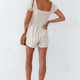 Milkmaid Dress Summer Square Collar Short Sleeve Corset Solid Color Smocked Collect waist Skater dresses