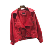 Women PU Leather Jacket Biker Motorcycle Coat Women's Short Spring Loose High Waist Coat