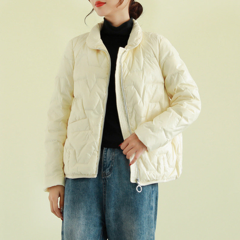 Women Winter Coats Puffer Jacket down Coat Winter Loose Zip Stand Collar Lightweight White Duck down Coat
