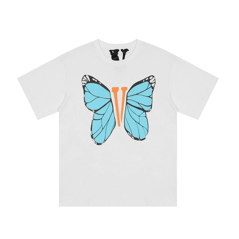 Vlone T Shirts Butterfly Large V Printed Short Sleeve T-shirt Men and Women Couple Hip Hop Loose Half Sleeve