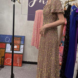 Olivia Wilde Dress Fashionable Sexy Dress Sequined Short Sleeve Backless Dress