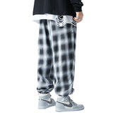 Men Pants plus Size Black Gray Plaid Sports Casual Straight Trousers