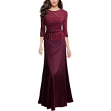 Cocktail Attire for Women Autumn and Winter Lace Dress round Neck Waist Trimming Hollow out Elegant Dress