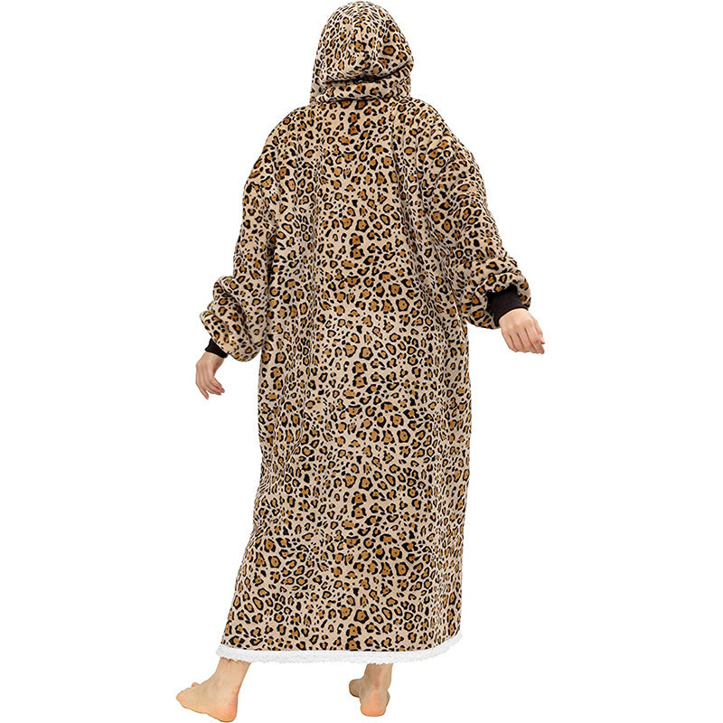 Hoodies Blankets Leopard Print Lazy Blanket Lamb Wool