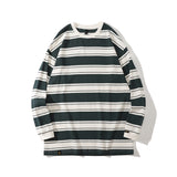 Mens Fall Outfits Vintage Stripe round Neck Sweater Men's Loose Couple Casual Long Sleeve Bottoming Top