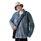 Denim Varsity Jacket Men's Denim Jacket Loose Color Matching Overalls Top