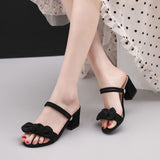 Nude Block Heel Peep Toe Chunky Heel Sandals Bow Sandals