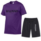 Balmain T Shirt & Sweatpant 2 Piece Set Men's Summer Casual Suit Printing Stylish Two-Piece Set