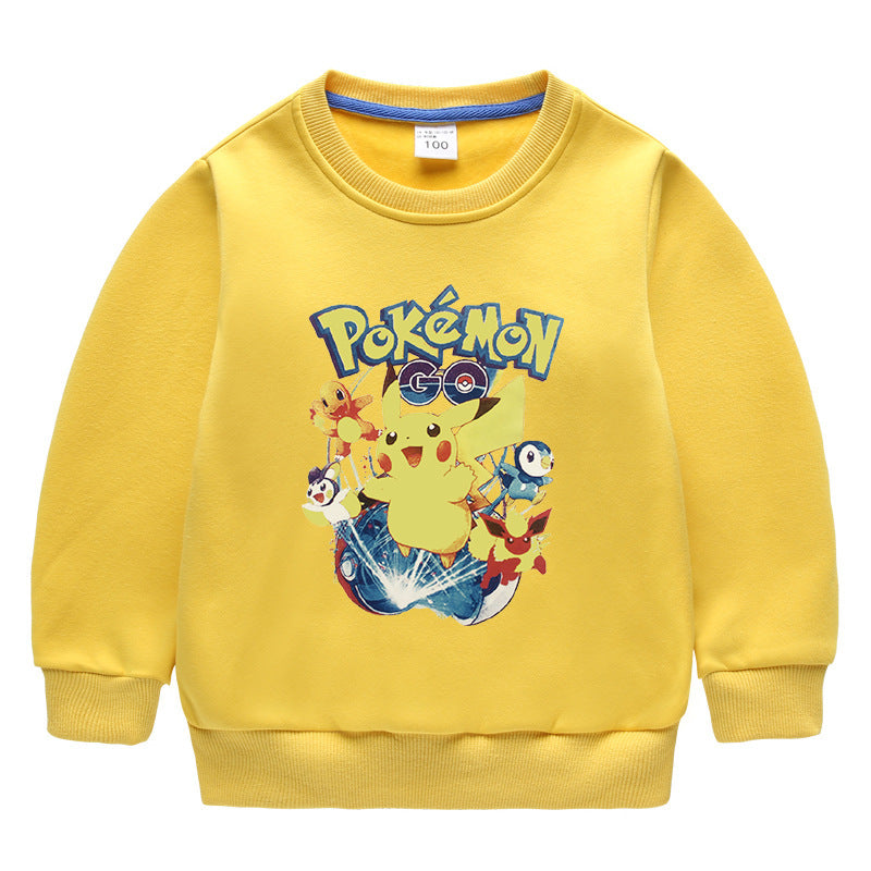 Children Pokemon Pikachu Hoodie Children's Fleece-Lined Sweater Boy plus Velvet Autumn and Winter Clothing Pikachu