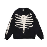 Skeleton Varsity Jacket Skeleton Embroidered Sweater Men's Loose round Neck Long Sleeve