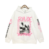 Rhude Hoodie Vintage Retro Style Personality Printed Hip Hop Loose Couple Hooded Sweater