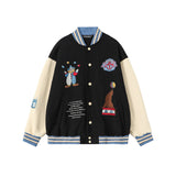 Vintage Letterman Jacket Heyhenry Fleece-Lined Stitching Embroidered Couple Wear Baseball Uniform Jacket Coat for Men and Women
