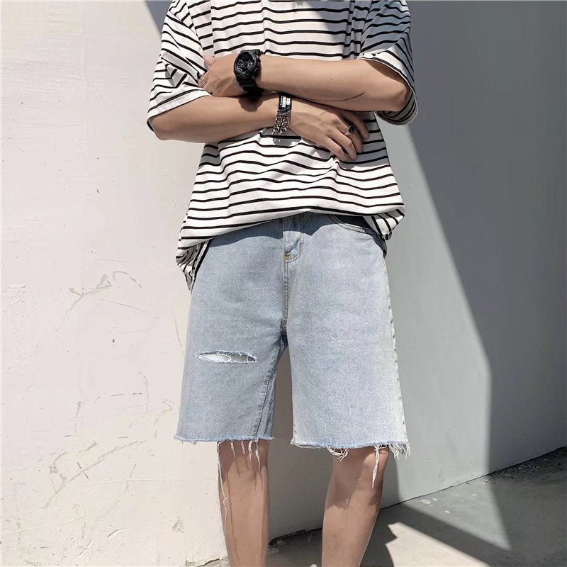 Men Denim Shorts Men's Summer Loose Casual Light Color