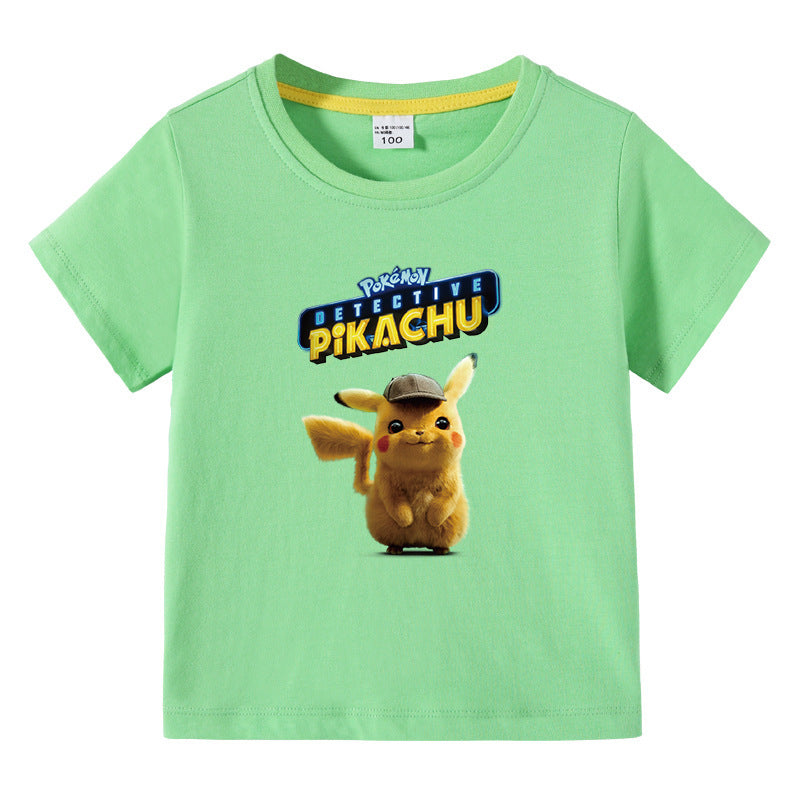 Children Pokemon Pikachu T Shirt Summer Cotton Short-Sleeved T-shirt Sports