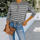 Women Fall Outfits Autumn and Winter Loose Long Sleeve Striped Sweater