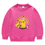 Children Pokemon Pikachu Hoodie Spring and Autumn Solid Color round Neck Sweater Long Sleeve Cotton