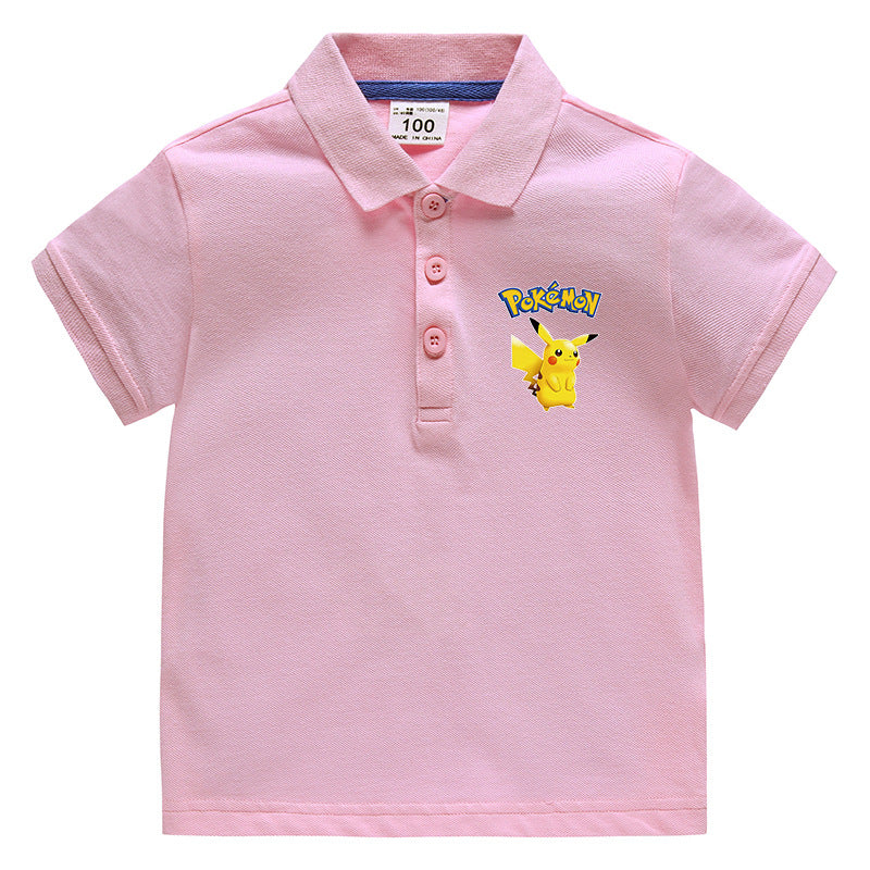 Children Pokemon Pikachu T Shirt Polo Cotton Baby T-shirt