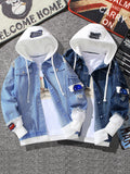 Men Denim Jacket Men's Autumn Hooded Autumn and Winter Baseball Jacket Casual