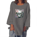 Skull Dress Women's Skull Printed Loose Top Cotton and Linen T-shirt