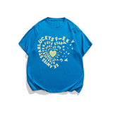 Men T-Shirt Summer Letter Heart Printing round Neck T-shirt