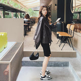 Cute Leather Jacket Loose Retro Casual Pu Short Motorcycle Clothing Jacket Coat