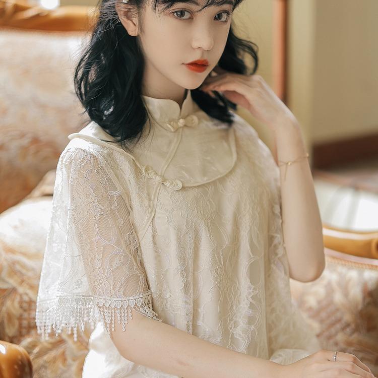 Women Cottagecore Dress Republic of China Style Vintage Women's Clothing Small Dress Summer Girl Lace Cheongsam Dress