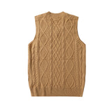 Men Sweater Vest Solid Color Sweater Vest Men's Loose V-neck Sleeveless Sweater BF Idle Style Waistcoat Vest