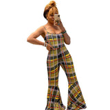 Women Plaid Catsuit Women Checkered Jumpsuit Summer Women's Casual High Waist Slim Fit Plaid Suspender Jumpsuit Bell-Bottoms
