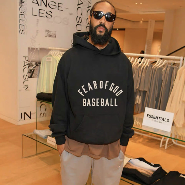 Fog Fear of God Essentials Hoodie Baseball Flocked Printed Sweatshirt Loose-Fitting Hoodie Men