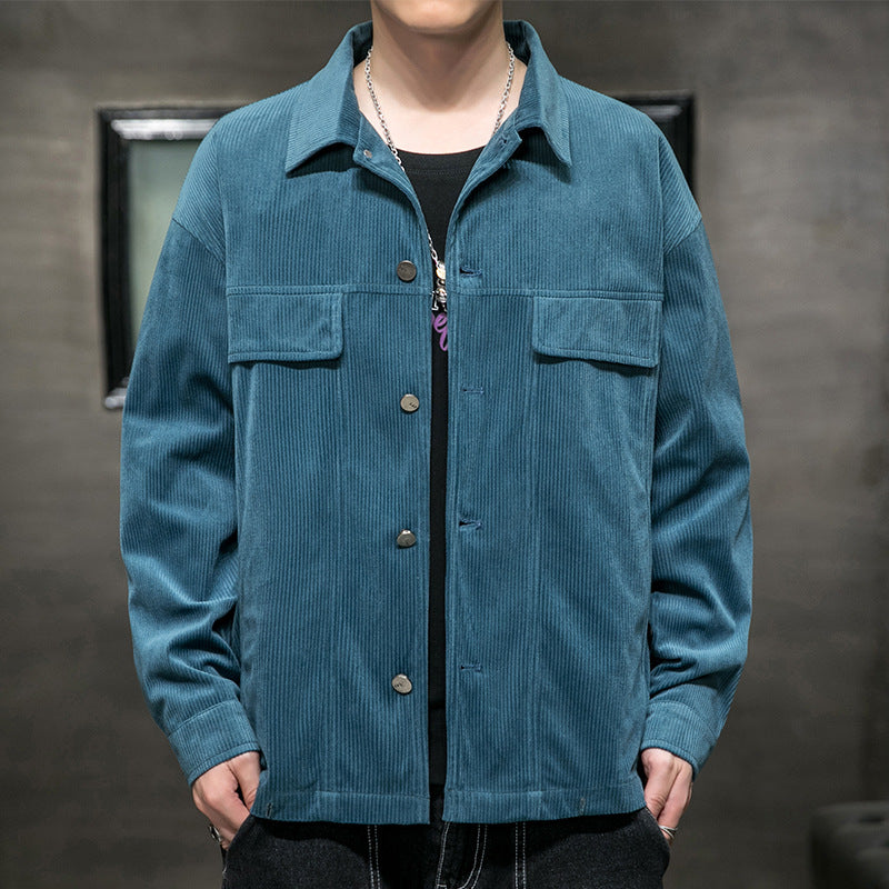 Corduroy Varsity Jacket Men's Labor Jacket Spring Autumn Baggy Coat Spring Corduroy Shirt Top