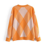 Women Fall Fall Diamond Pullover Sweater round Neck Loose Top