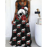 Skull Dress Summer Printed Loose plus Size Lace up Dress