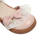 Flat Dress Sandals Spring Retro Round Head Thick Bottom Bow Buckle Sandals for Women