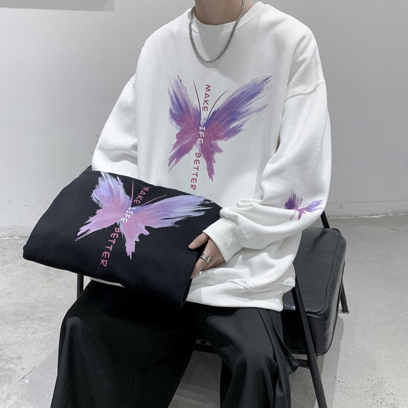 Men Sweatshirts Sweater Men's Spring and Autumn Printed Butterfly Loose