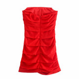 Women Fall Fall Pleated Satin Textured Dress Slim Fit Sexy Skirt