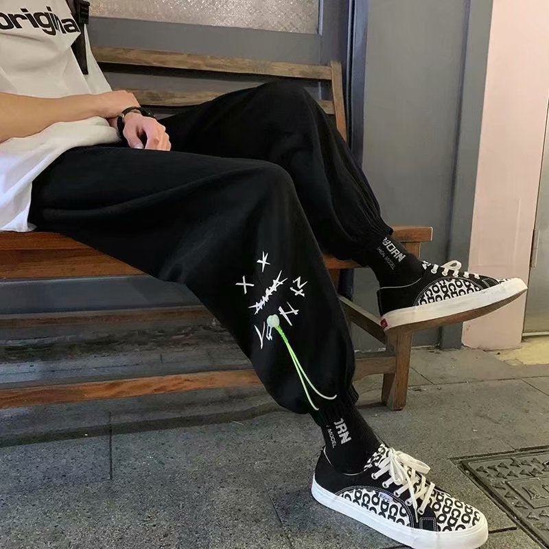 Men Pants Graffiti Ice Silk Pants Men's Summer Thin Casual Jogger Pants