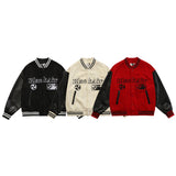 Red Varsity Jacket Blackair Autumn And Winter Embroidery Portrait Retro Color Matching Men 'S And Women 'S Baseball Jacket