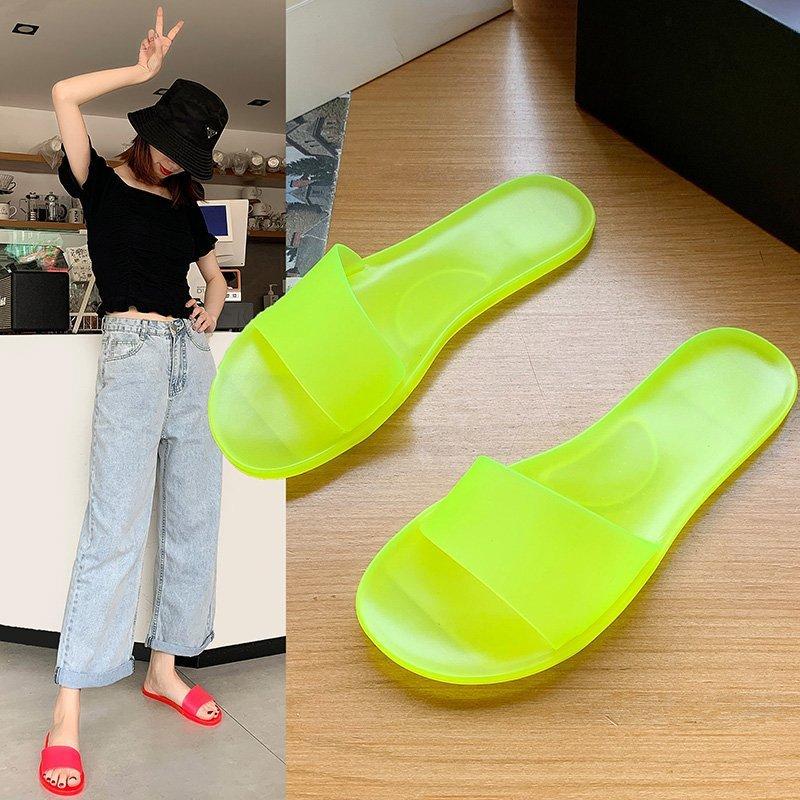 Women Open Toe Sandals Flats Summer Candy Color Flat One-Line Casual Slippers