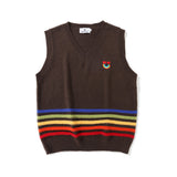 Men Sweater Vest Vintage Rainbow Striped Sweater Vest Men's Loose V-neck Sweater Waistcoat Jacket